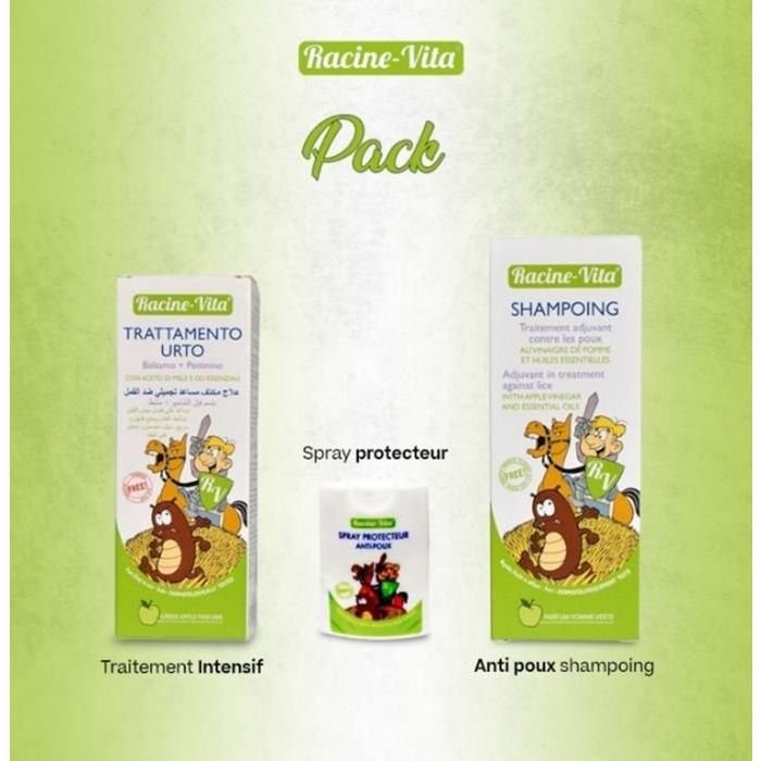 Racine vita Anti-poux PACK shampoing +Traitement Intensif+ Spray protecteur