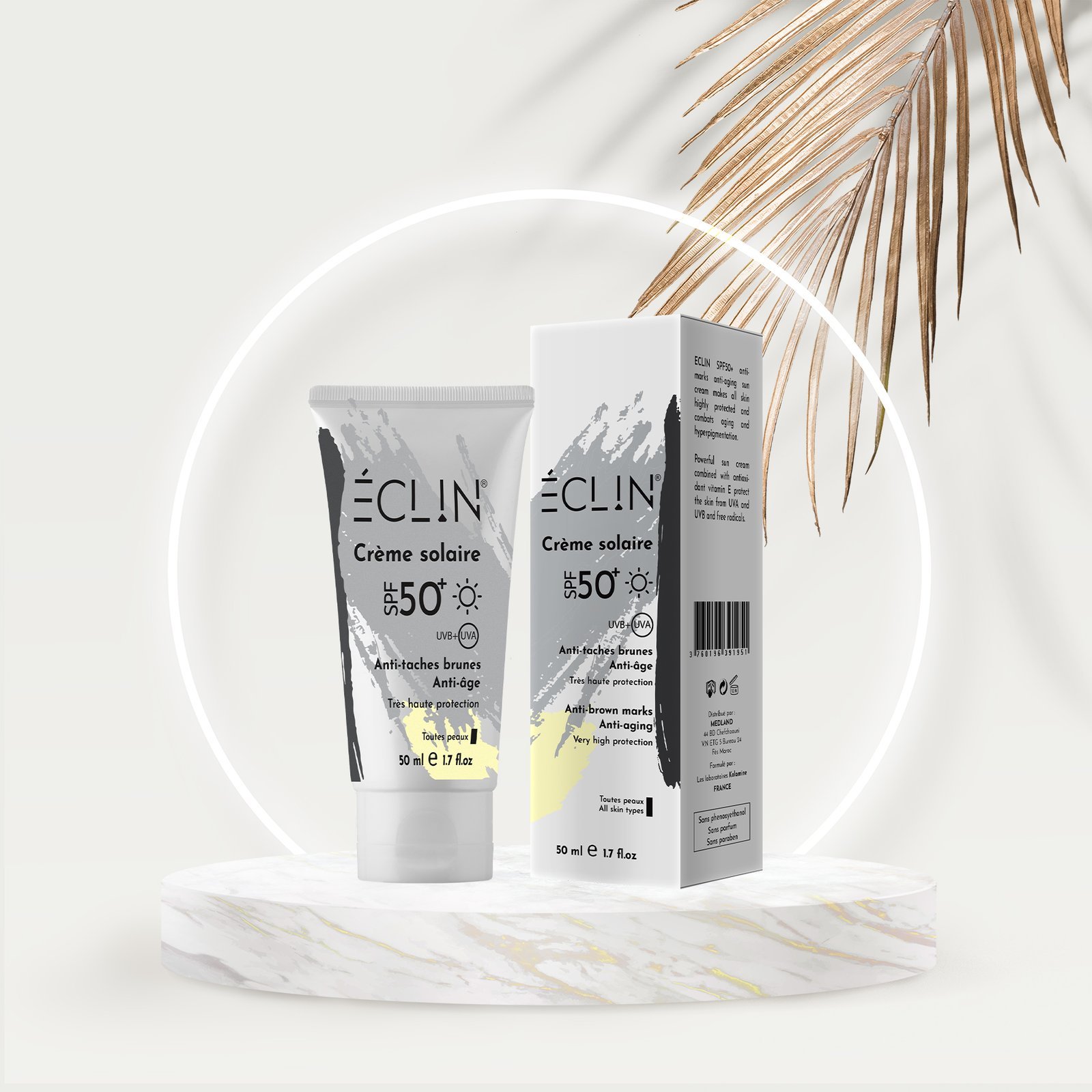 Eclin crème solaire SPF50+ anti tâches brunes et anti-âge